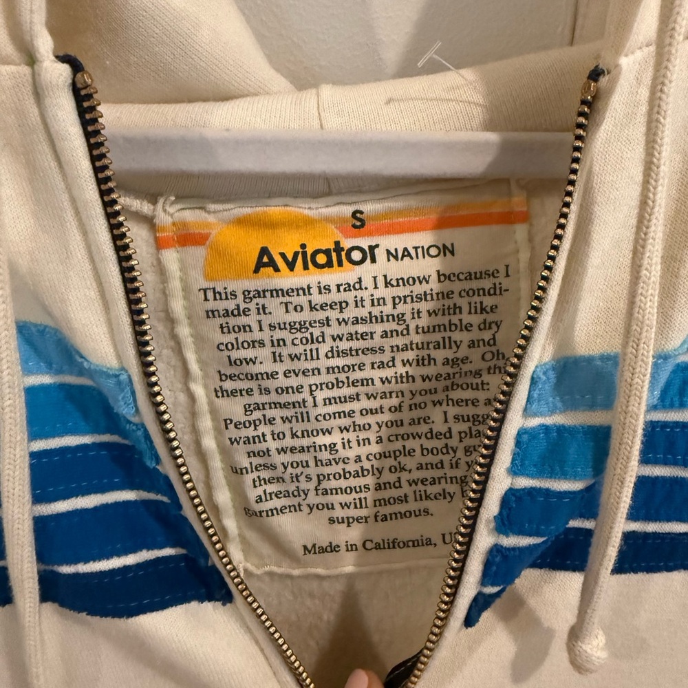 Aviator Nation Cream Hoodie with Blue Accents